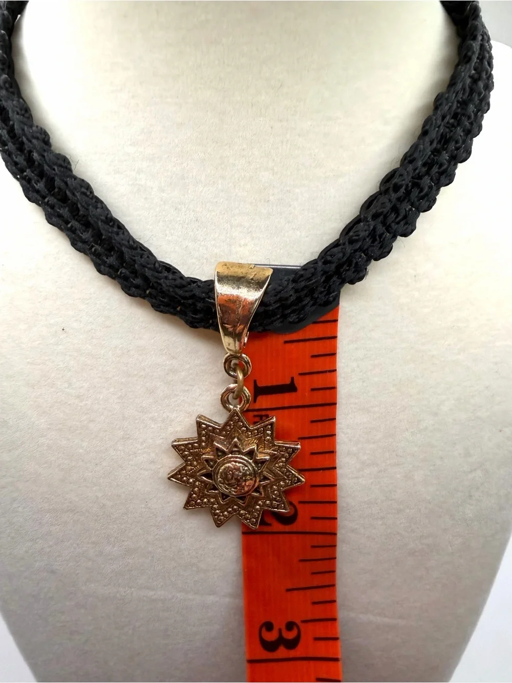 Whimsigoth Gold Sunburst Pendant Necklace with Black Braided Nylon Cord